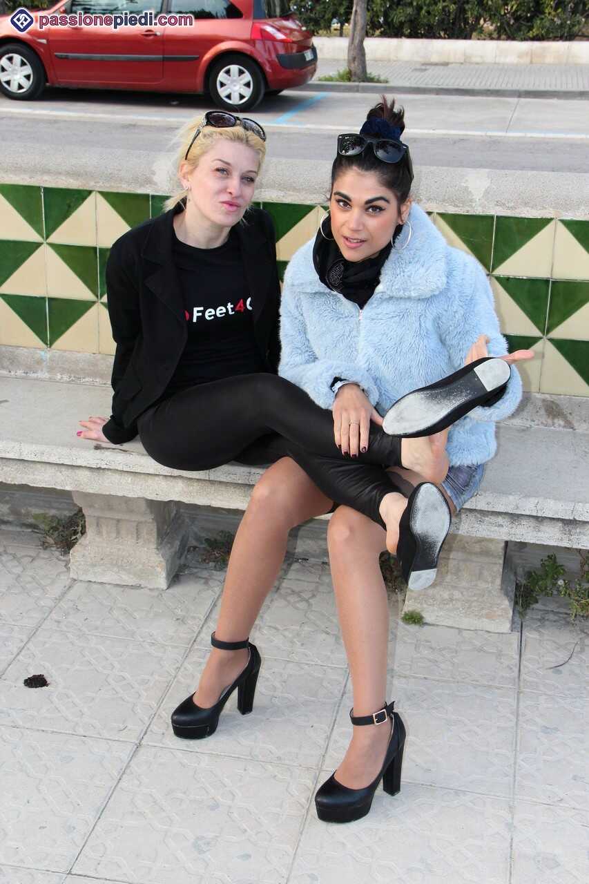 Clothed Females Chiara and Monique Free Their Feet from Footwear Turn Into a Lesbian Duo of Sensual Feet in Tiny Pantyhose...