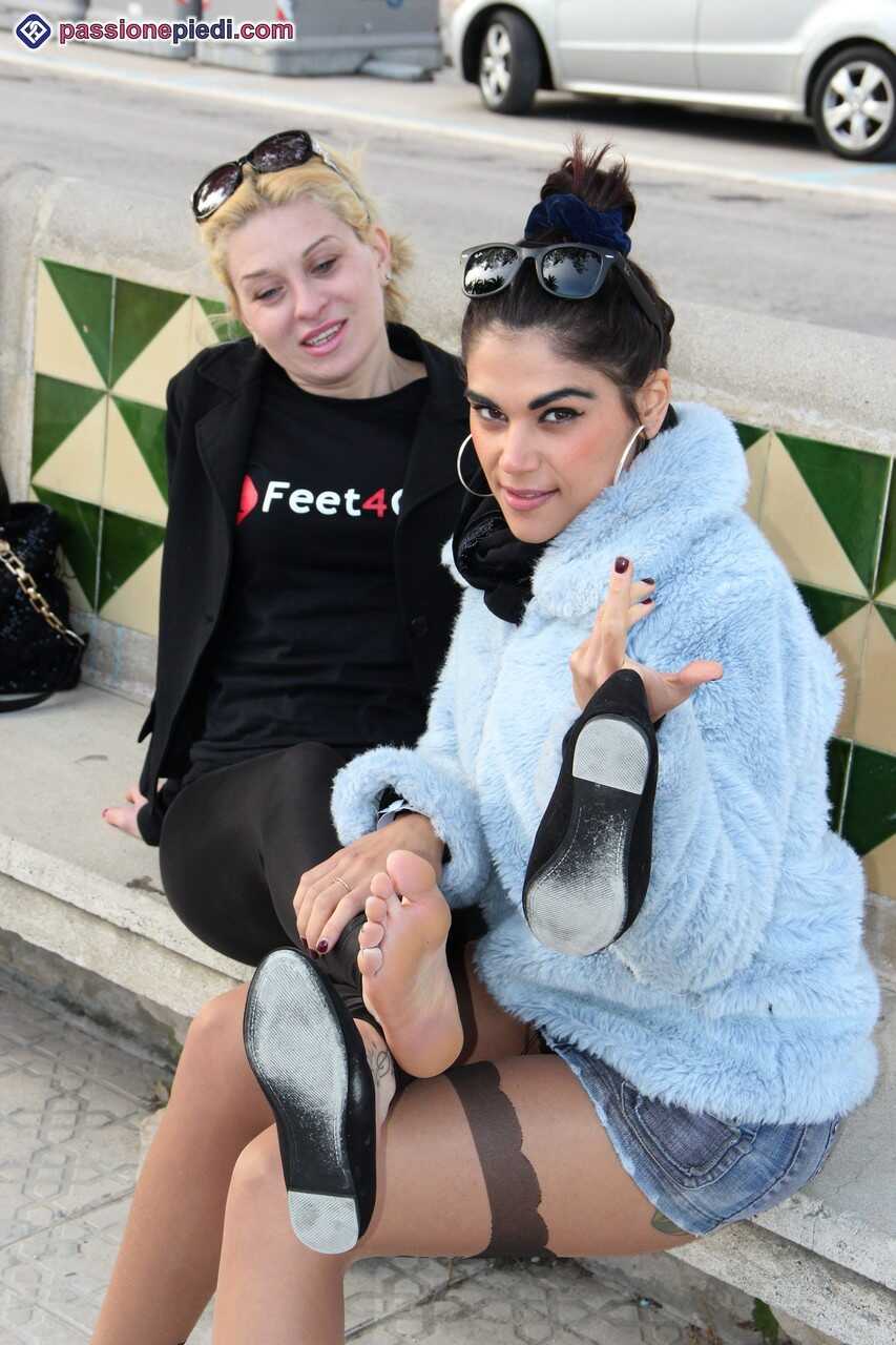 Clothed Females Chiara and Monique Free Their Feet from Footwear Turn Into a Lesbian Duo of Sensual Feet in Tiny Pantyhose...