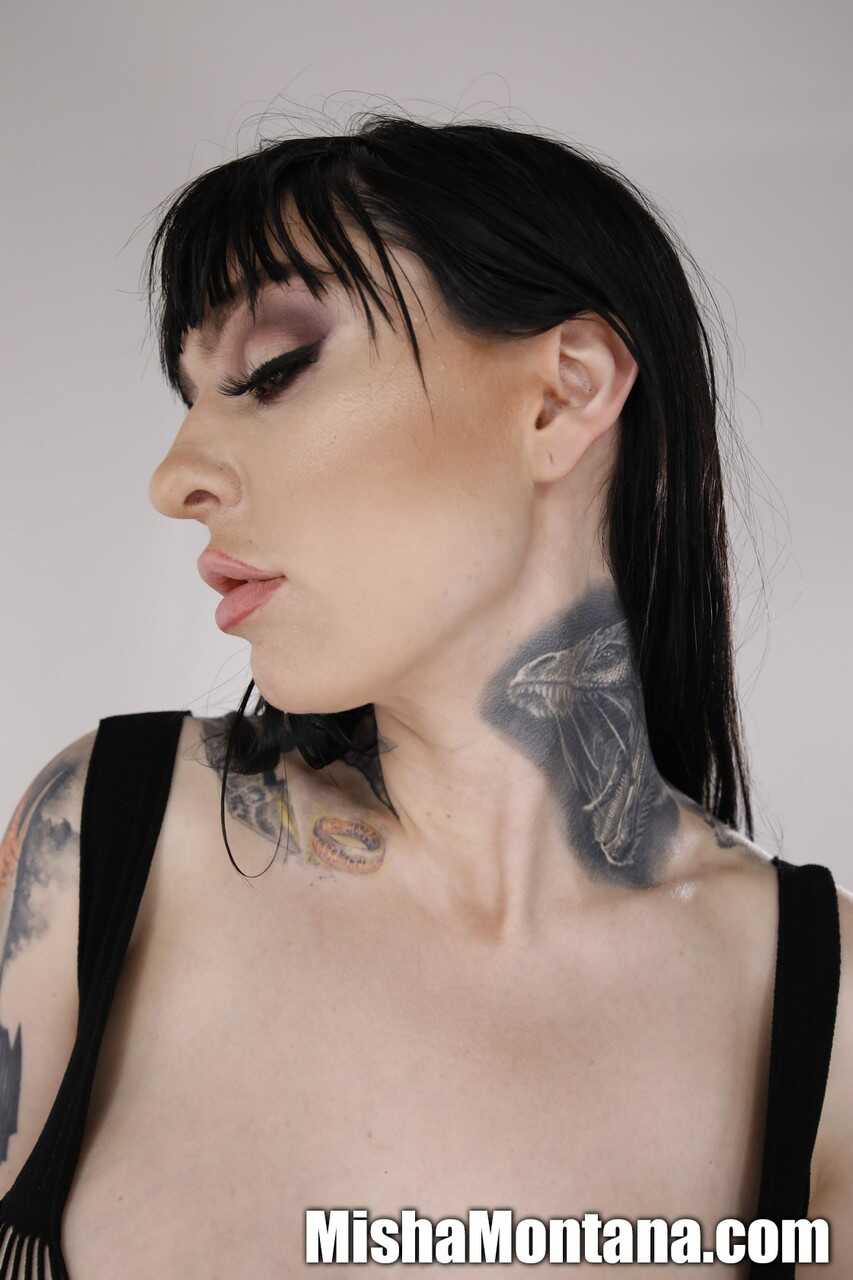 Tattooed Brunette Misha Montana Unveils Her Pierced Pussy While Getting Naked - Misha Montana