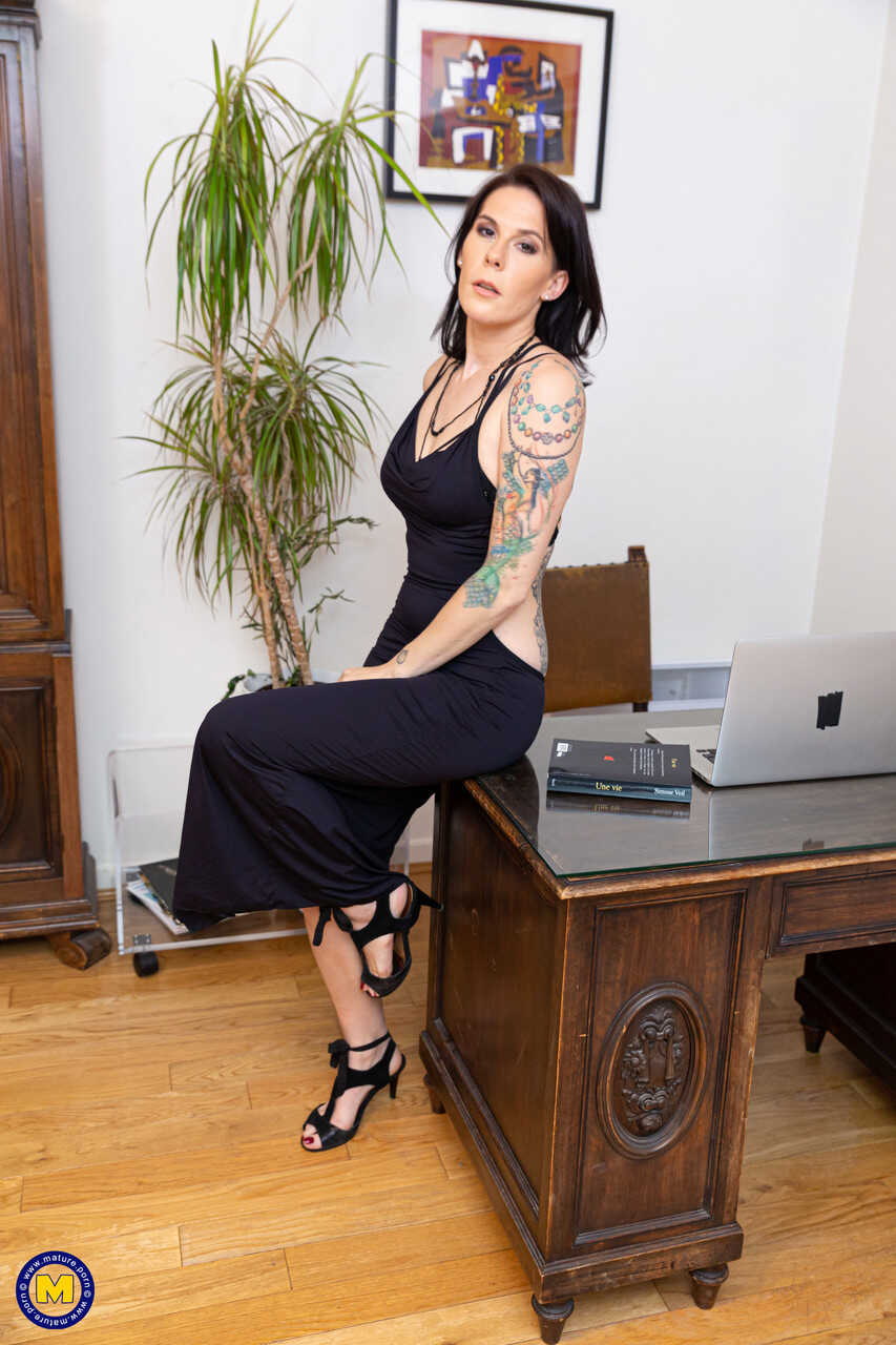 Tatted Up Milf Gets Naked in the Office for Some Hot Laptop Playtime with Camille - Camille