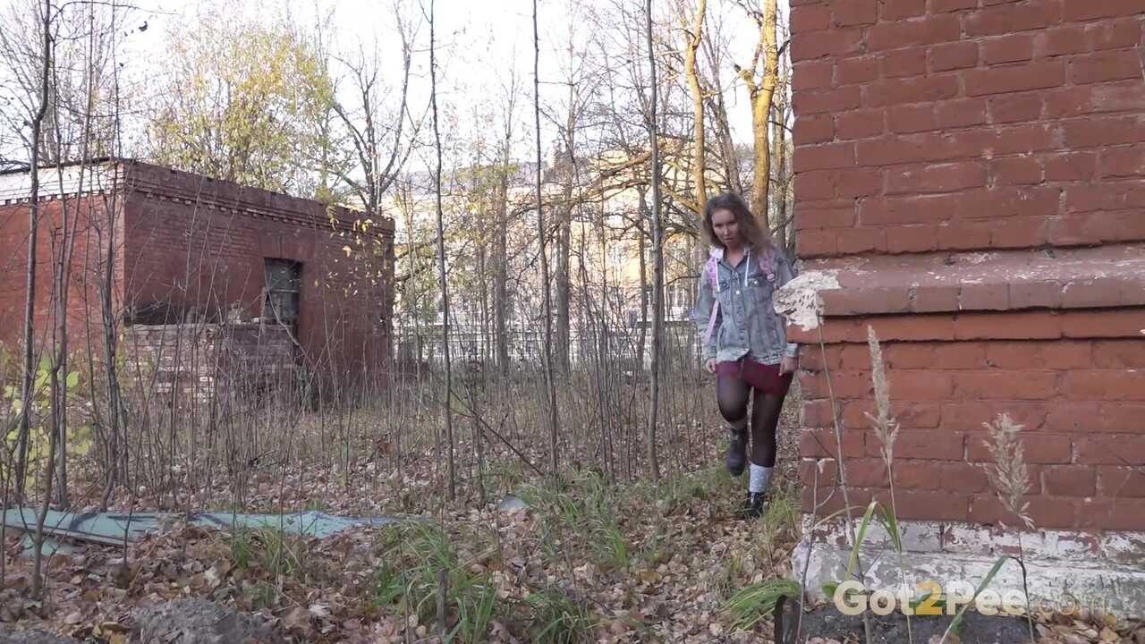 Peeing Rita's White Wet Pussy By the Abandoned Building