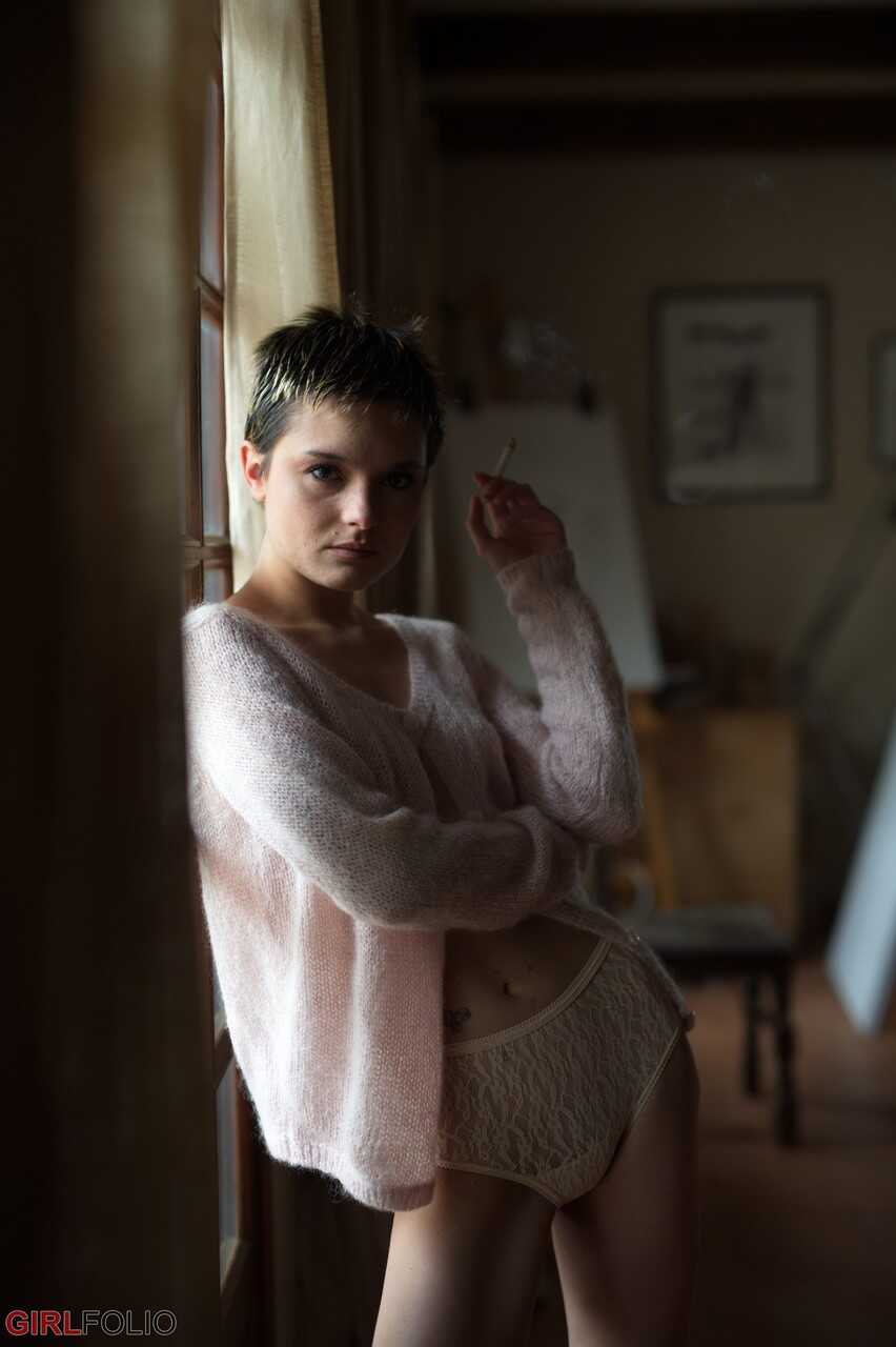 Caterina's Smokin' Hot Nip Slip: A Small-Titted Goddess Strips Down to Nothing but Her Transparent Panties and L...