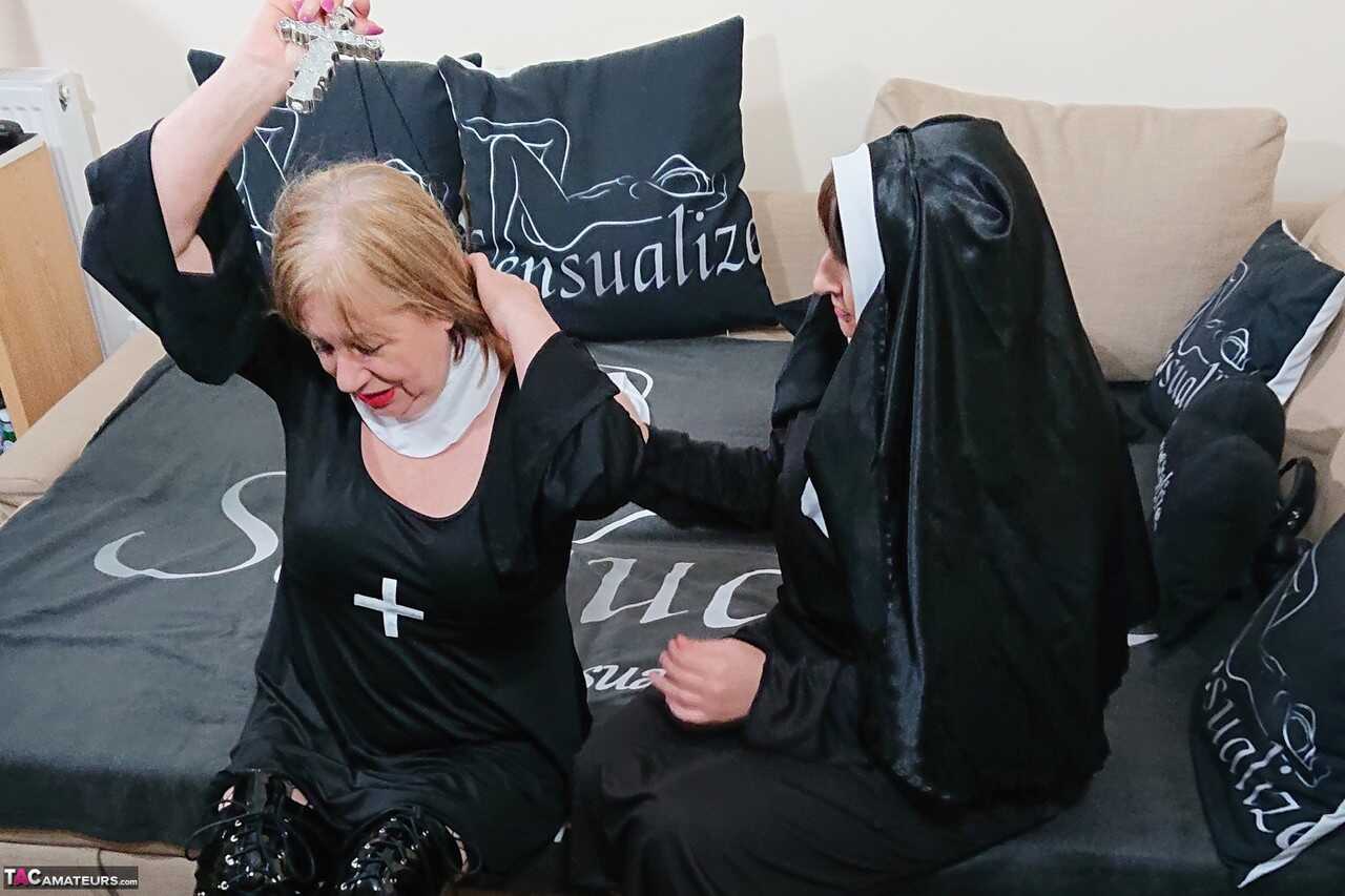 British Nun Speedy Bee Sucks Lesbian Sister's Saggy Titties