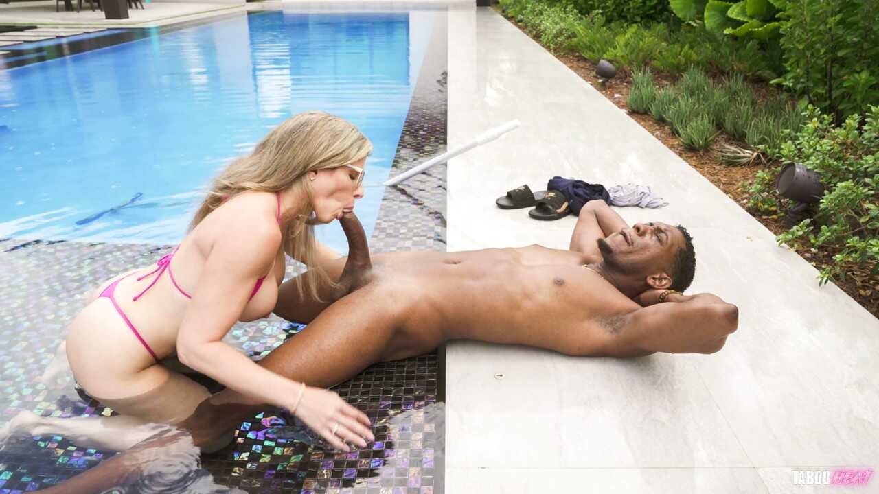 British Milf Cory Chase gets an anal pounding from the pool boy while sucking on his black cock! - Cory Chase, Luke Longly...