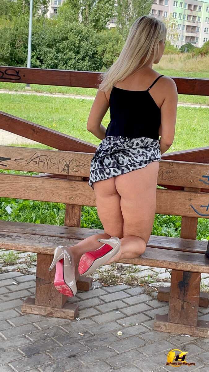 Katerina Hartlova's Busty Public Pleasure Czech MILF Flashes Huge Titties on a Bench in Heels!