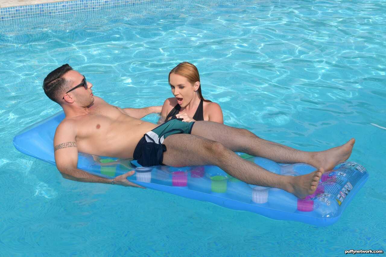 Kaisa Nord Gives Her Hot Redhead Friend a Blowjob in the Swimming Pool with Banana Tits and Cum on Tongue - Kaisa Nord