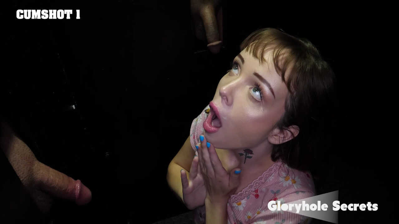 Young Brunette Aliya Brynn Cums with Cum in Her Mouth at the Glory Hole - Aliya Brynn
