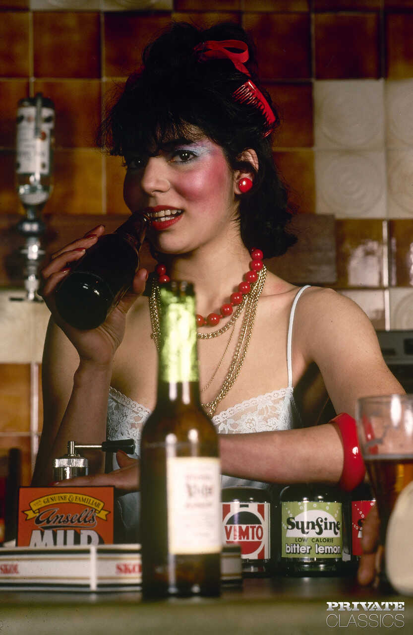 Brunette bartender Emilie gets double fucked by a couple of her customers - Emilie