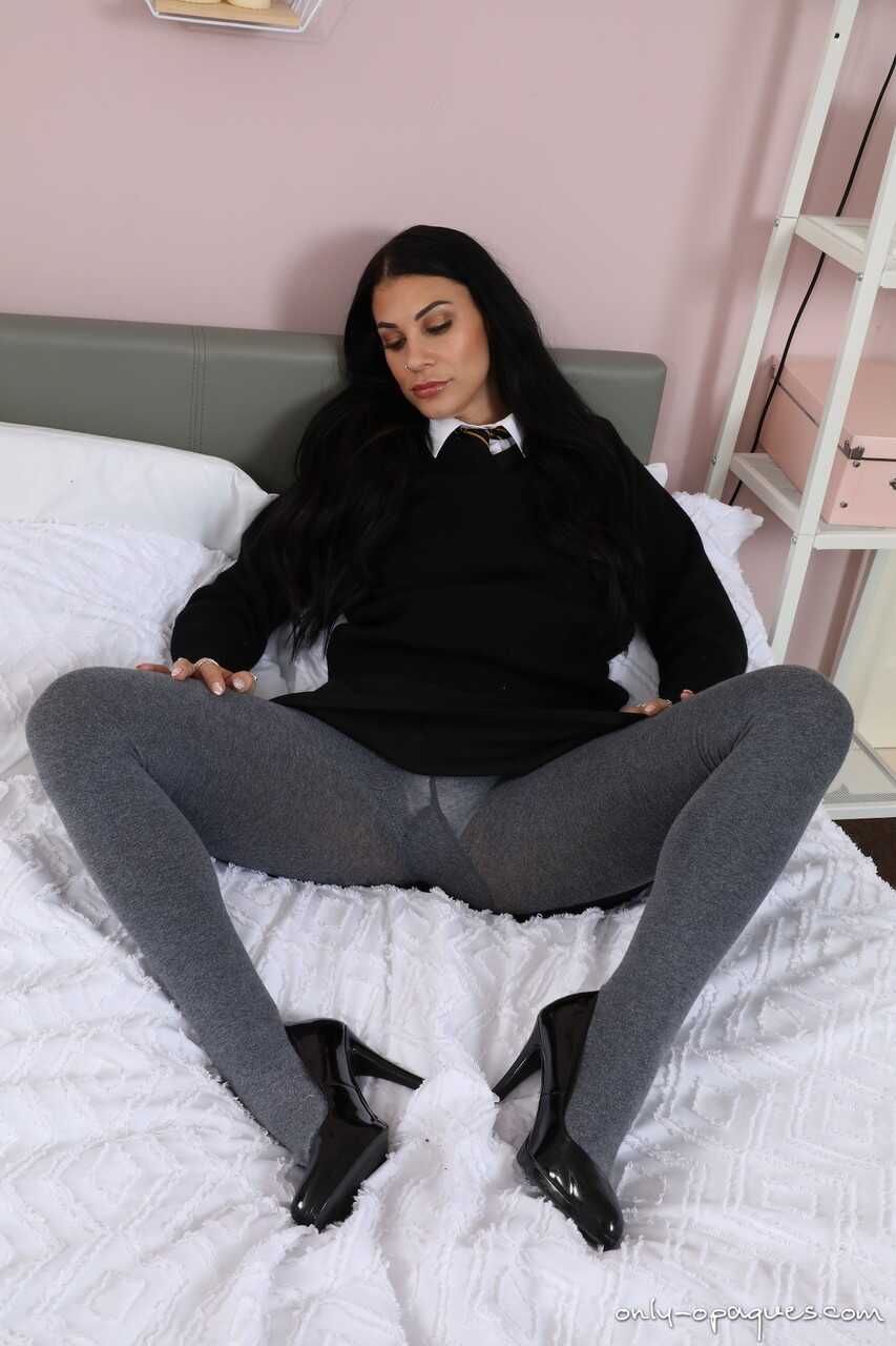 Roxy Mendez's Dark Hair and Firm Tits Steam Up the Screen in Shiny Grey Pantyhose - Roxy Mendez