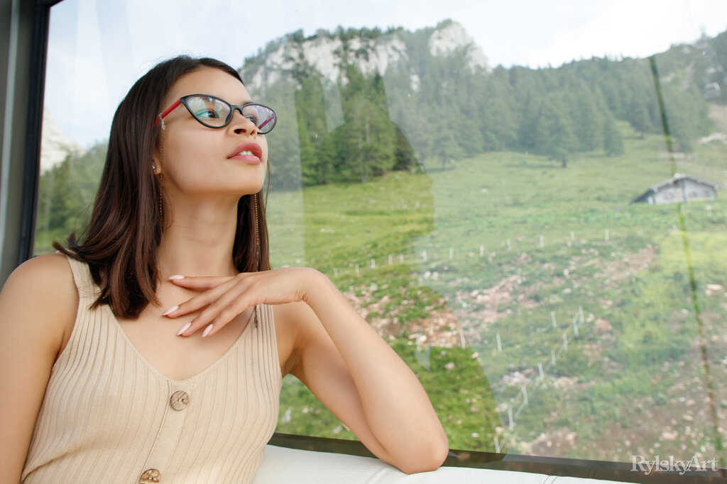 Latina teen Ryanne Keena gets totally naked during a mountain trip with her glasses on and upskirt panties off! - Ryanne K...