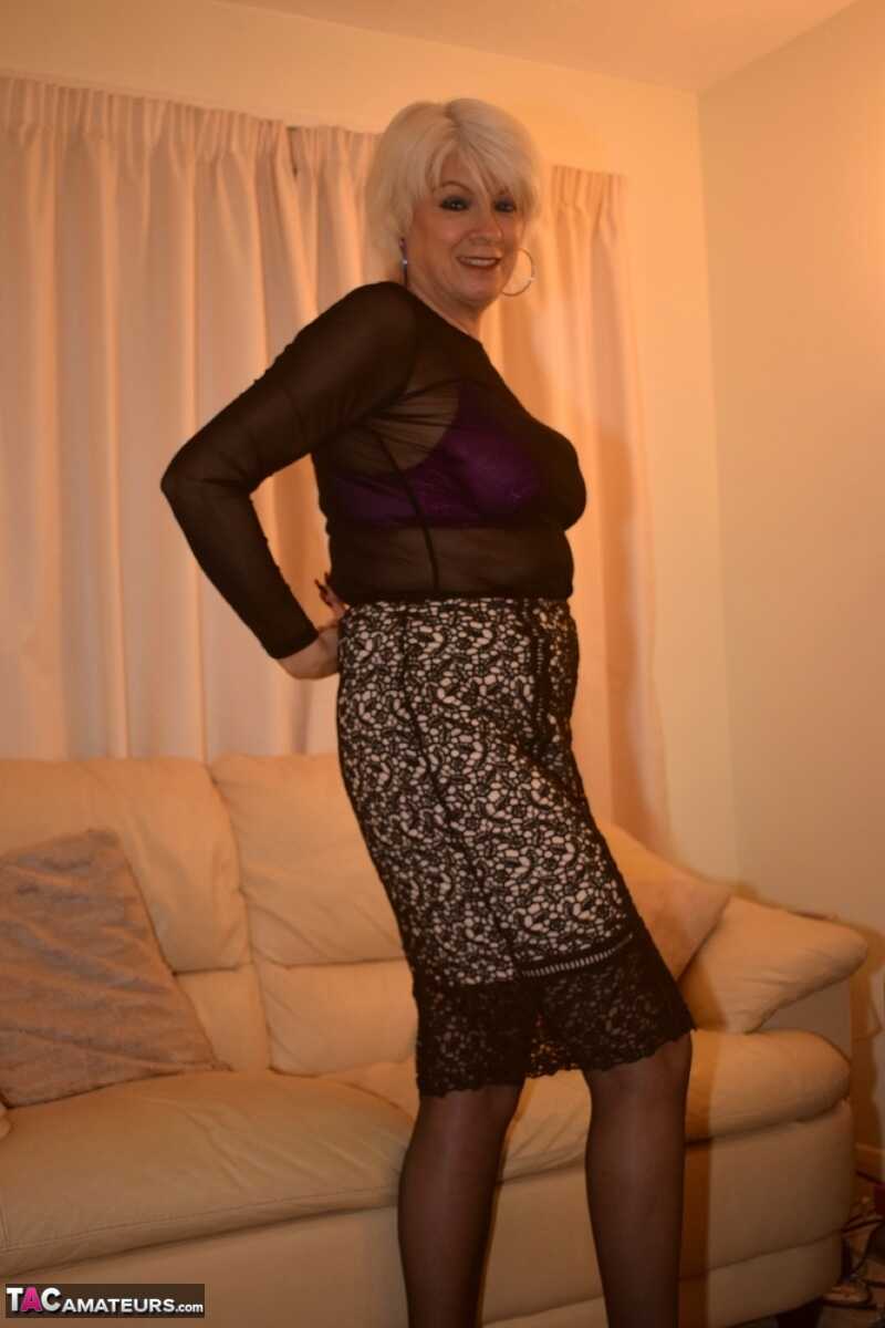 Blonde Dimonty Takes Off Her Lingerie in the Living Room - Dimonty