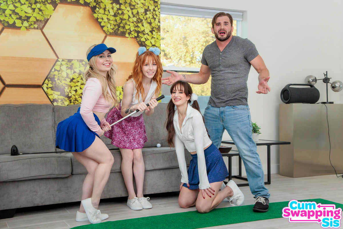 Putting for Pleasure: Cute Teens Work on Their Golf Game Before a Reverse Gangbang - Haley Spades, Madi Collins, Nadia Noja