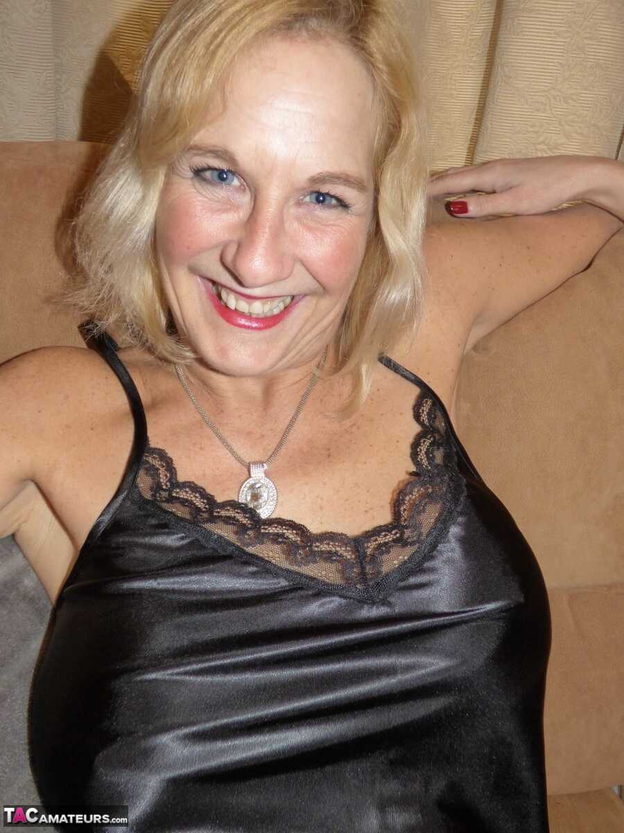 Mature Molly Milf Kisses Her Lesbian Lover on the Lips while Tempting her with Lingerie and Pantyhose! - Molly Milf, Zande...