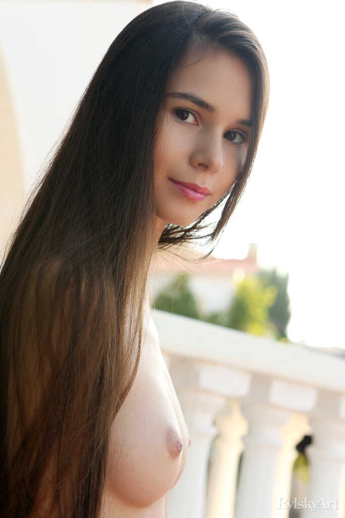 Long-haired Leona in a tutu, upskirting her naked pussy - Leona Mia
