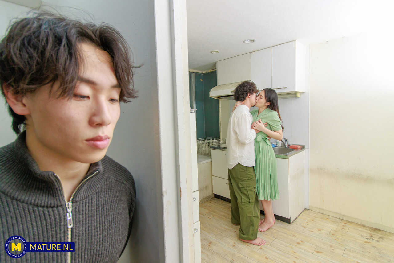 Japanese Wife Megumi Satuki's Goodbye Kiss Before Doggy Style Sex with a Boy and Her Husband Watches - Megumi Satuki