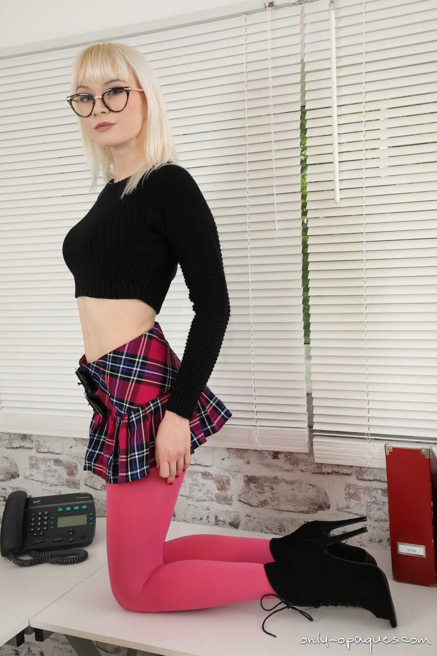Office Intrigue: Jessica Louise in Thigh-High Boots and Secretary Glasses Upskirts the Boss - Jessica Louise