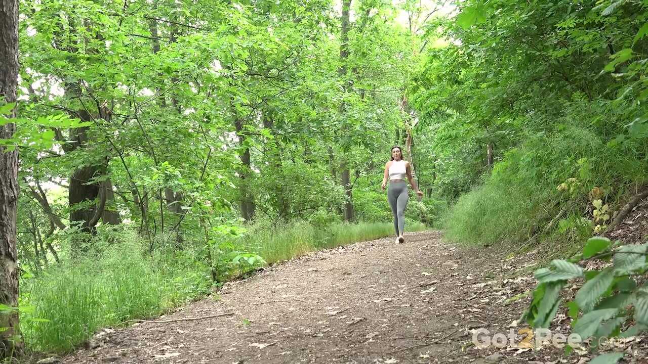 Julia North's Caucasian Pussy Pees in the Woods