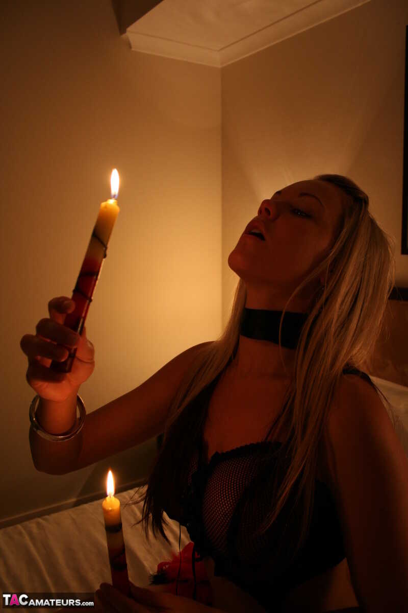 Blonde Chick Aussie Jewel Licks Candles for Pleasure in Private - Aussie Jewel