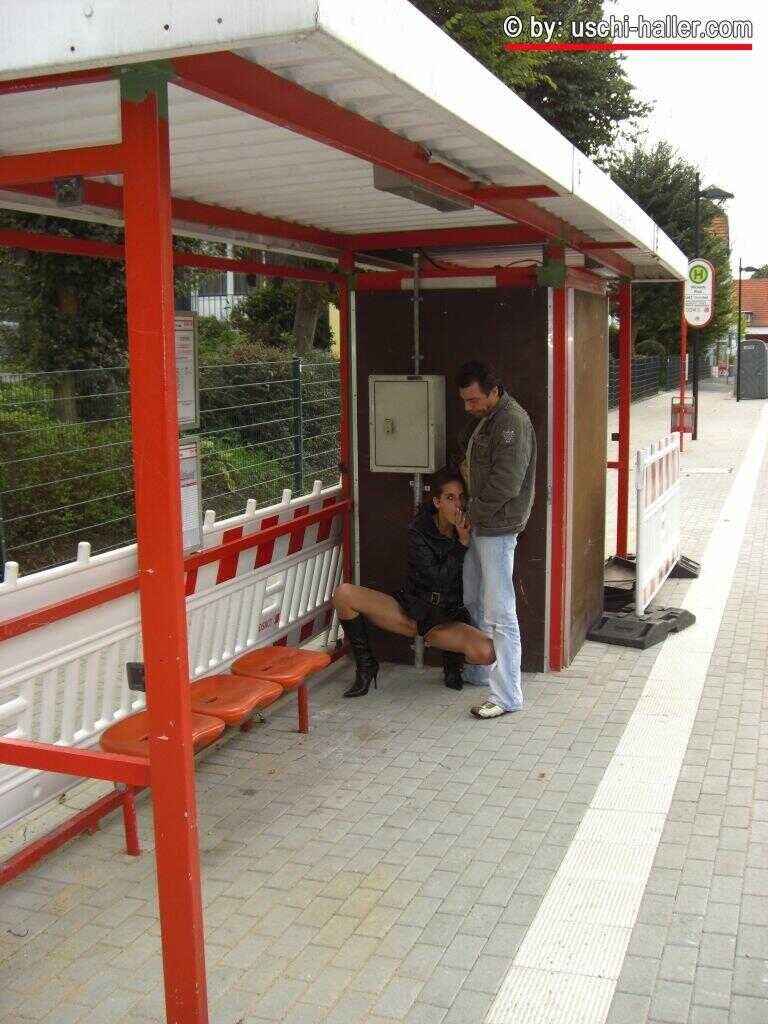 German thigh high boot-loving couple Berichte and Danny have sex on a footpath over a roadway while getting caught in the ...