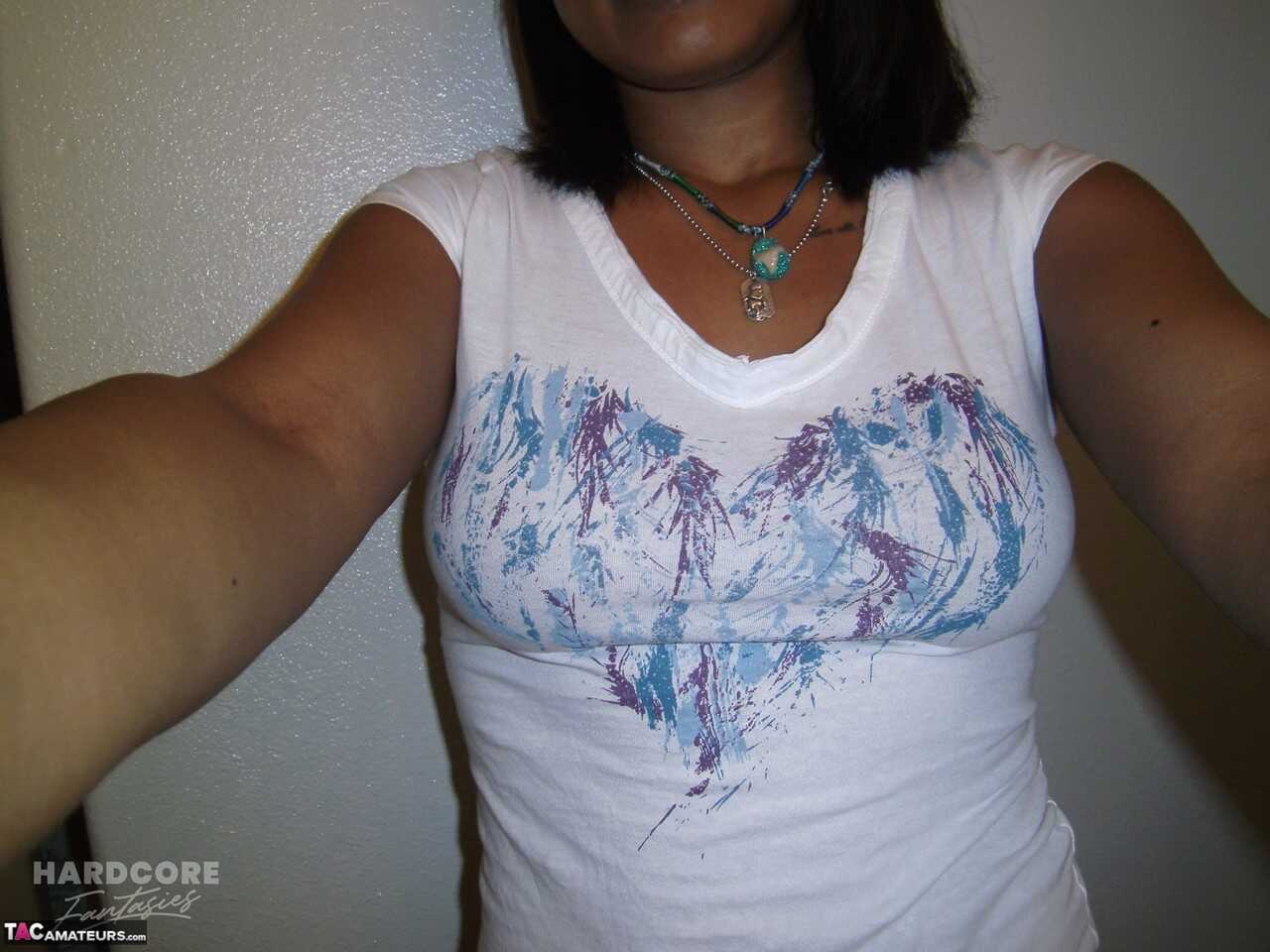 Uncovered Heaven: A Selfie with Natural Tits and Shaved Pussy by an Ebony Amateur on a Bended Knees - Heavenly Smut