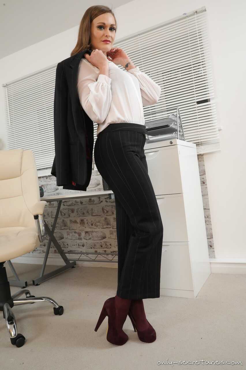 The Naughty Secretary's Wine Toned Pantyhose Adventures: Honour May Goes Topless in the Office - Honour May