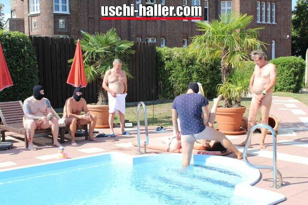 Caucasian girls partake in gangbangs during the course of a pool party : Public Sex with Caucasian Girls at a Pool Party -...
