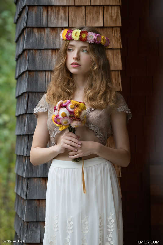 Bare-Naked Rinna Ly Crowned with Flowers: The Gorgeous Redhead Naturalist Nude in the Woods - Rinna Ly