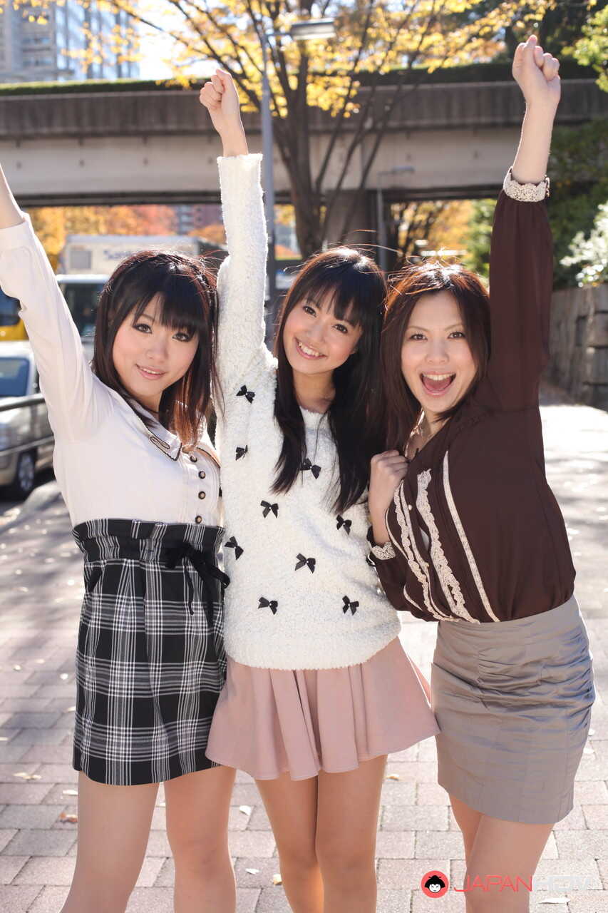 Japanese Threesome in Skirts: Kotomi Asakura, Tsubaki Housho and Chise Aoba's Public Nudity Shoot