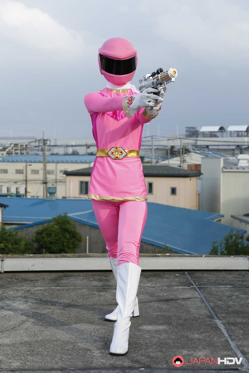 Solo model Sentai Brave suits up for a night of cosmic pleasure on the futuristic rooftop