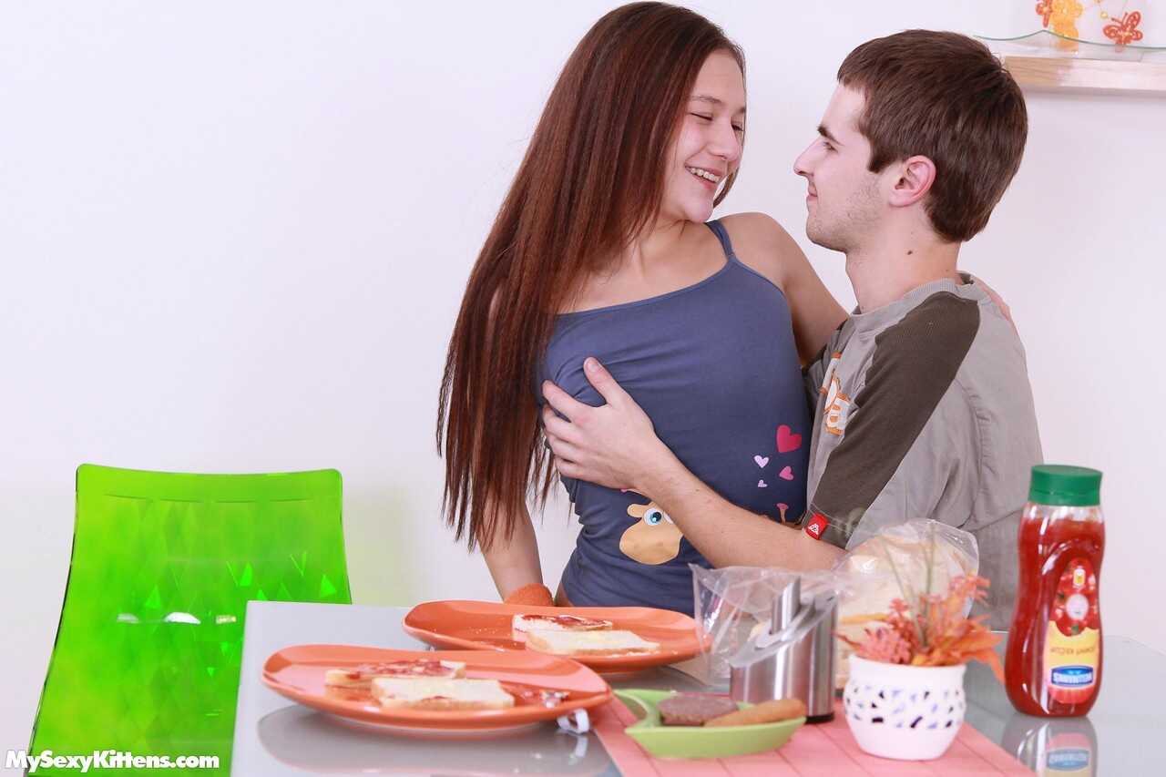 Young looking Pascalle engages in foreplay with her guy before riding his cock and giving him a cute redhead blowjob - Pas...