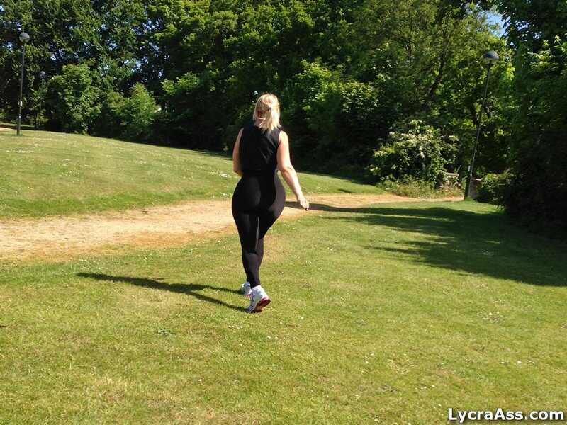 Fitness freak Daniella makes sure everyone notices her ass while exercising