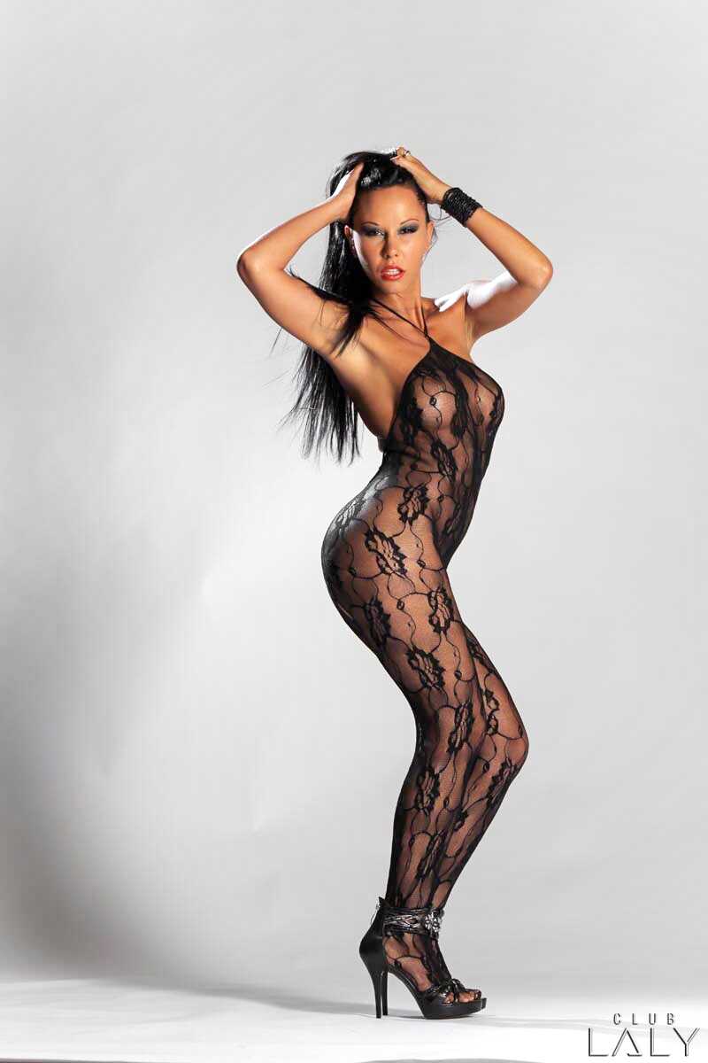 Laly Vallade Unleashes Her Mega Boobs from a Bodysuit while Teasing in Pantyhose - Laly Vallade