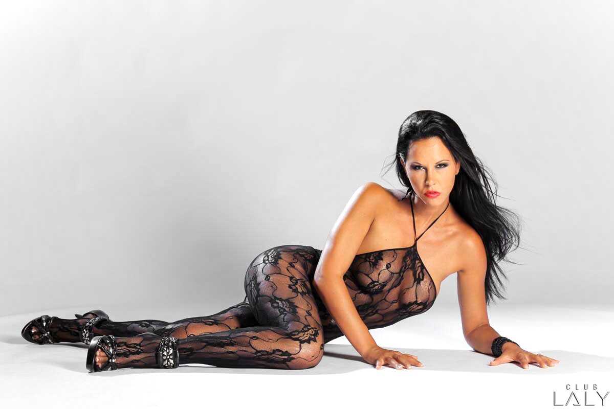 Laly Vallade Unleashes Her Mega Boobs from a Bodysuit while Teasing in Pantyhose - Laly Vallade