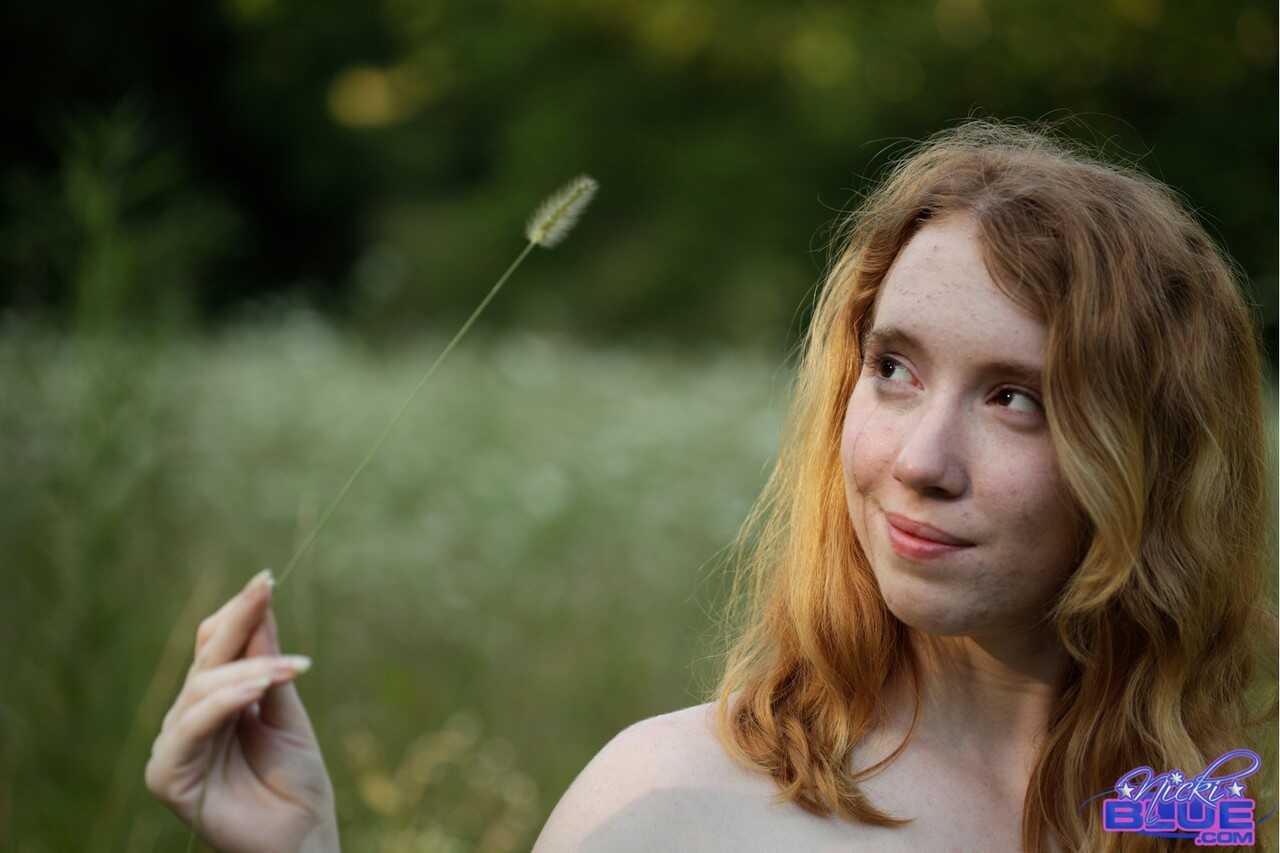 Nicki Blue Young Natural Redhead Nudist Roaming Overgrown Field