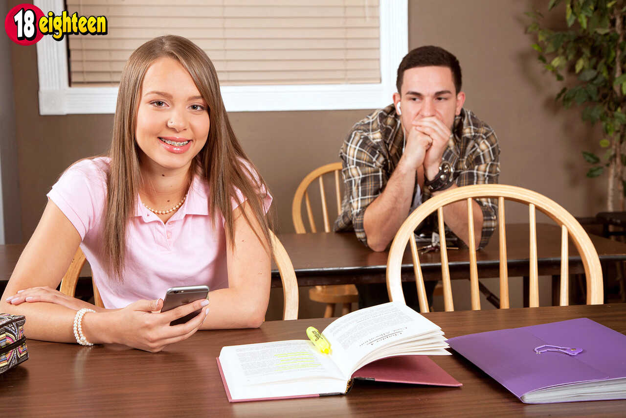 Young Looking Girl Takes Control Liza Rowe's Educational Lesson with Professor Peter Green 