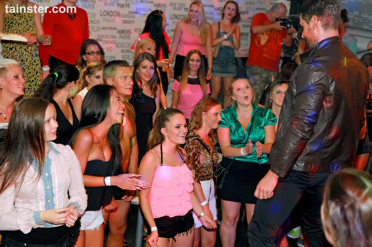 The CFNM Stripper Club: Horny Party Sluts Suck Cock on Knees in Front of a Crowd! - 