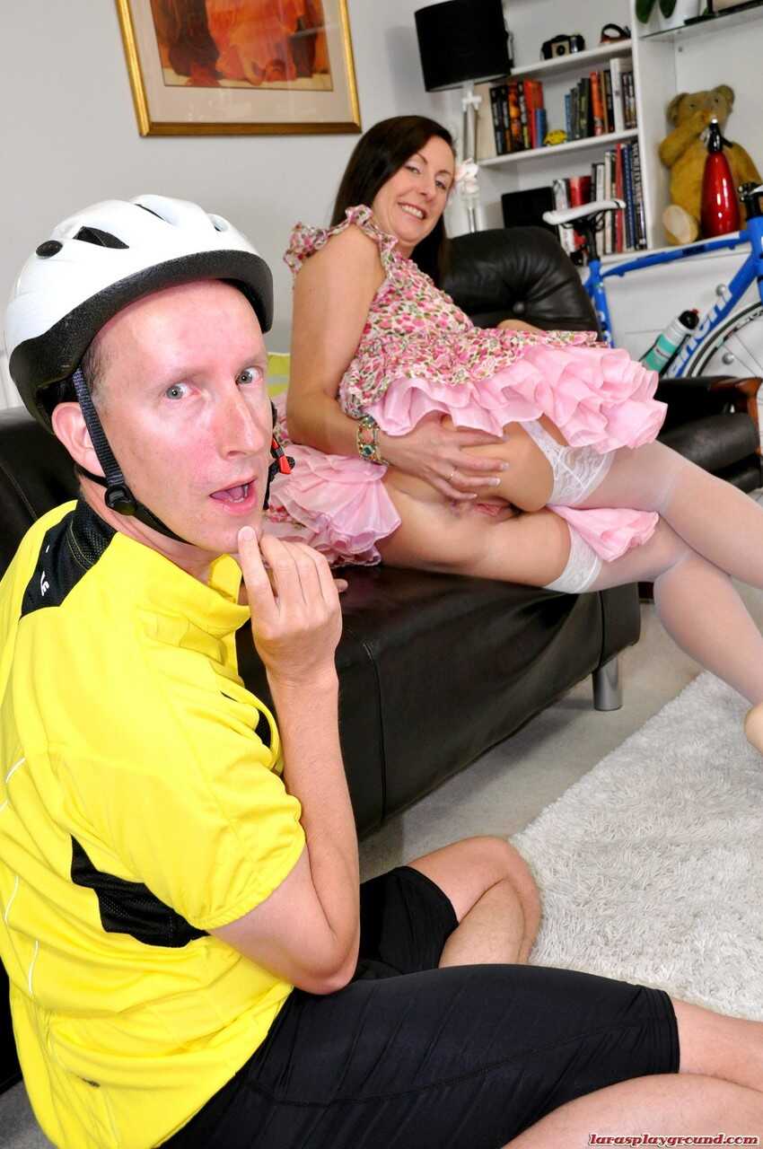 Lara Latex: Old Slut In Frilly Skirt Bends Over For Deep Anal Fucking From Young Guy - Lara Latex