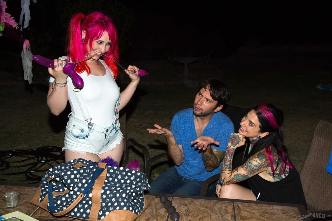 Hot redhead Joanna Angel's flaming socks and big tits invade proxy Paige's ass