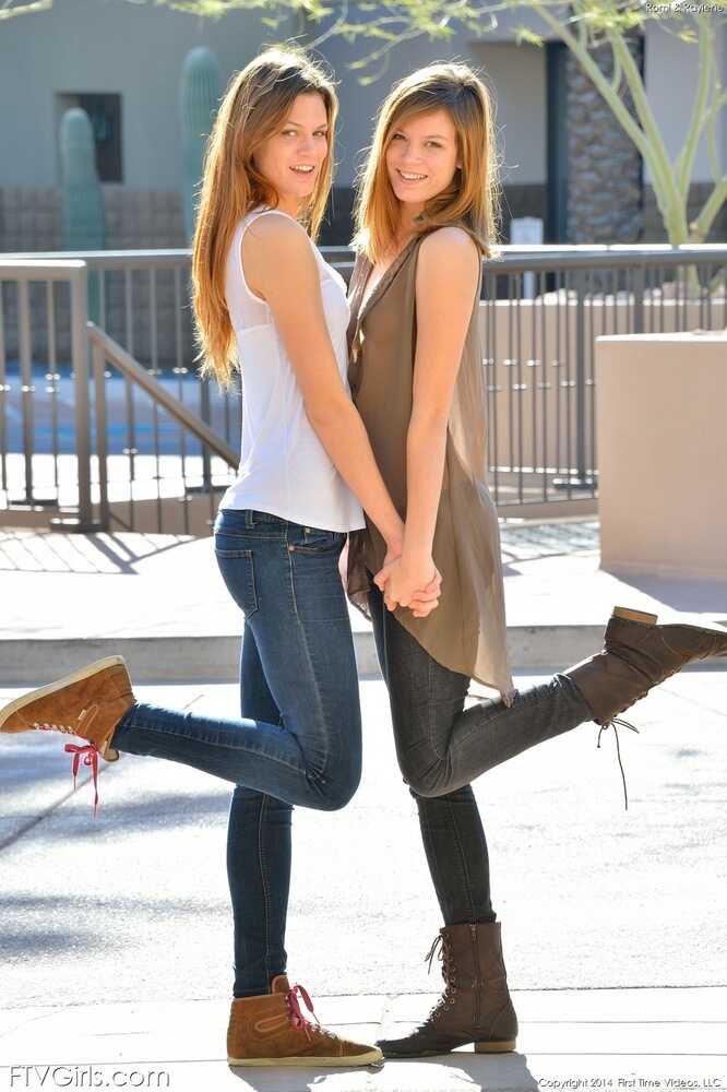Sweaty Teen Sisters Noma and Gia Strip Naked in Tight Jeans on the Street to Show Off Their Hairy Lesbian Pussies and Tiny...