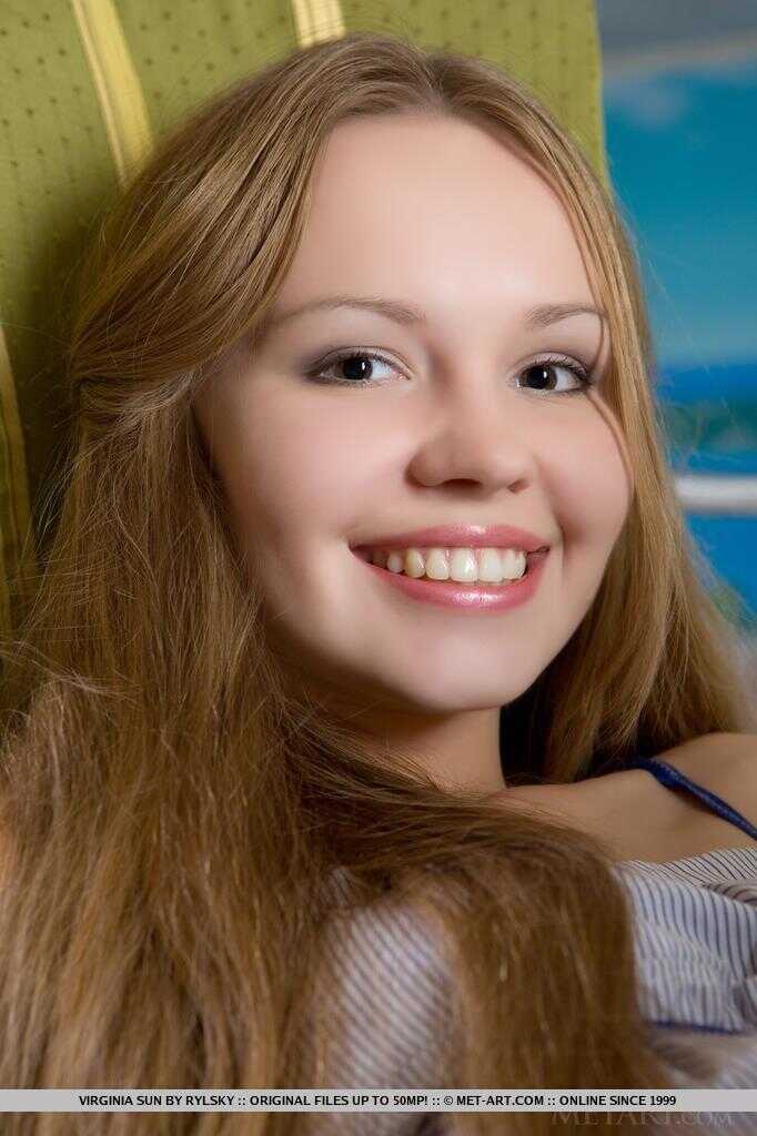 Thin teen sweetie Virginia Sun's undressing for a nude modeling session leads to a panties-dropping thong exposure - ...