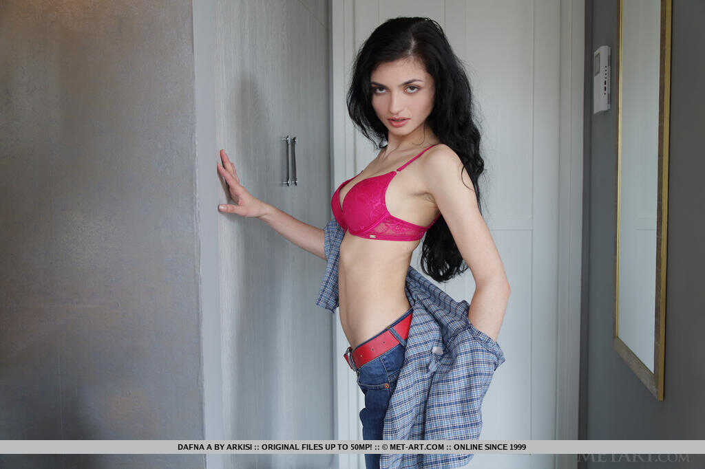 Small skinny Dafna A in socks flashing her naked tits & spread pussy lips. - Dafna A