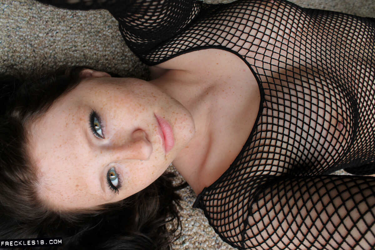 Freckle-faced Freckles is taking selfies in her see-thru mesh dress!