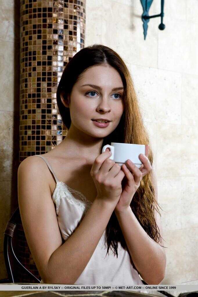 Slender Russian teen Guerlain A shows her hairy armpit stubble and bush in the nude - Guerlain A
