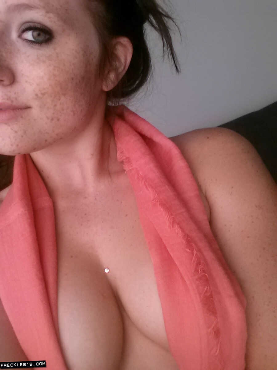 Selfies of amateur Freckles showing off her hot teen tits & sheer panties close up!