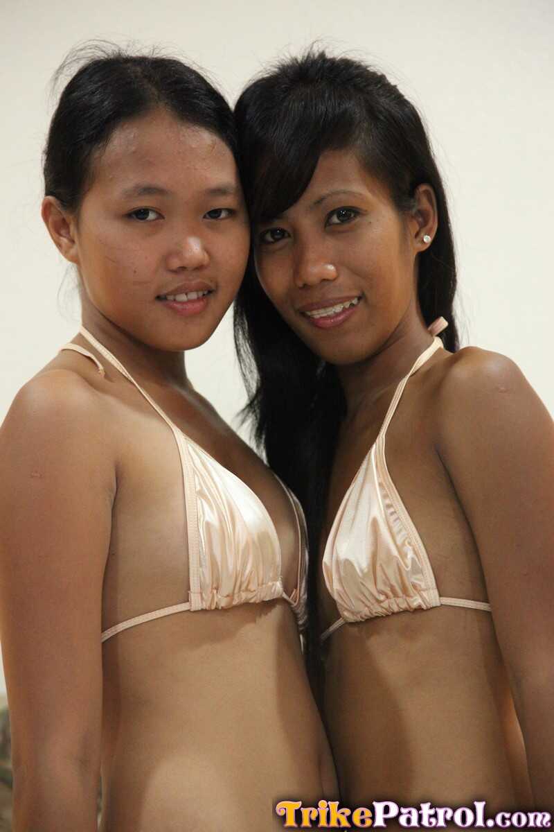 Slim Filipina girls Jeremay and Mayka free tight pussies from bikini bottoms. - Jeremay, Mayka