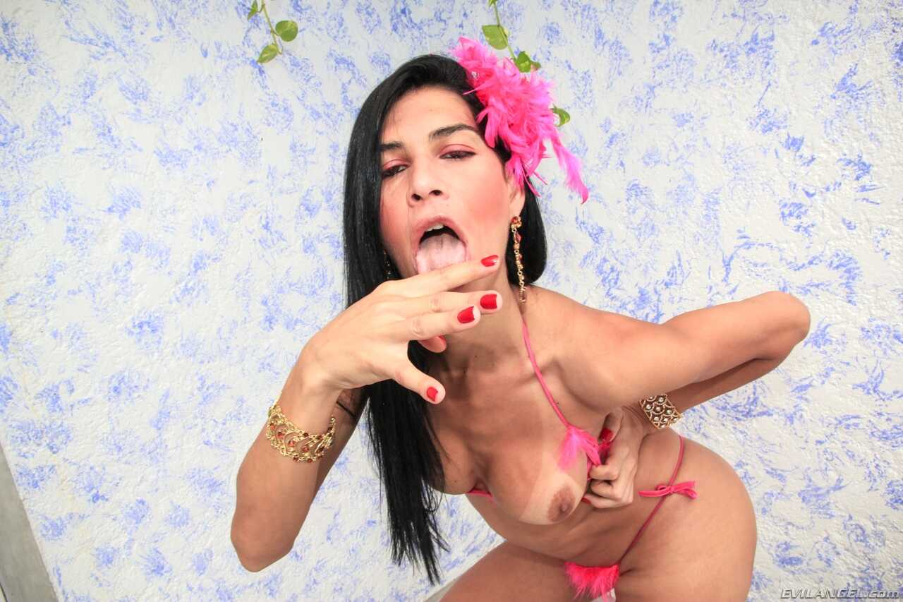 Renata Araujo's TS Playground Hung Shemale's Monster Cock Slips Out of Her Naked Panties!