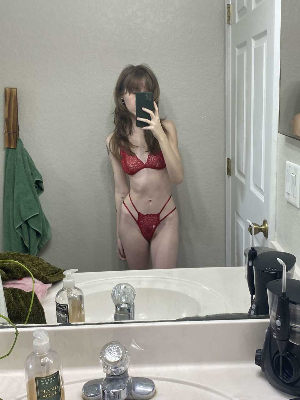 Teensy Bella's Red Lingerie Show Off A Naughty Little Petite Ass Tease!