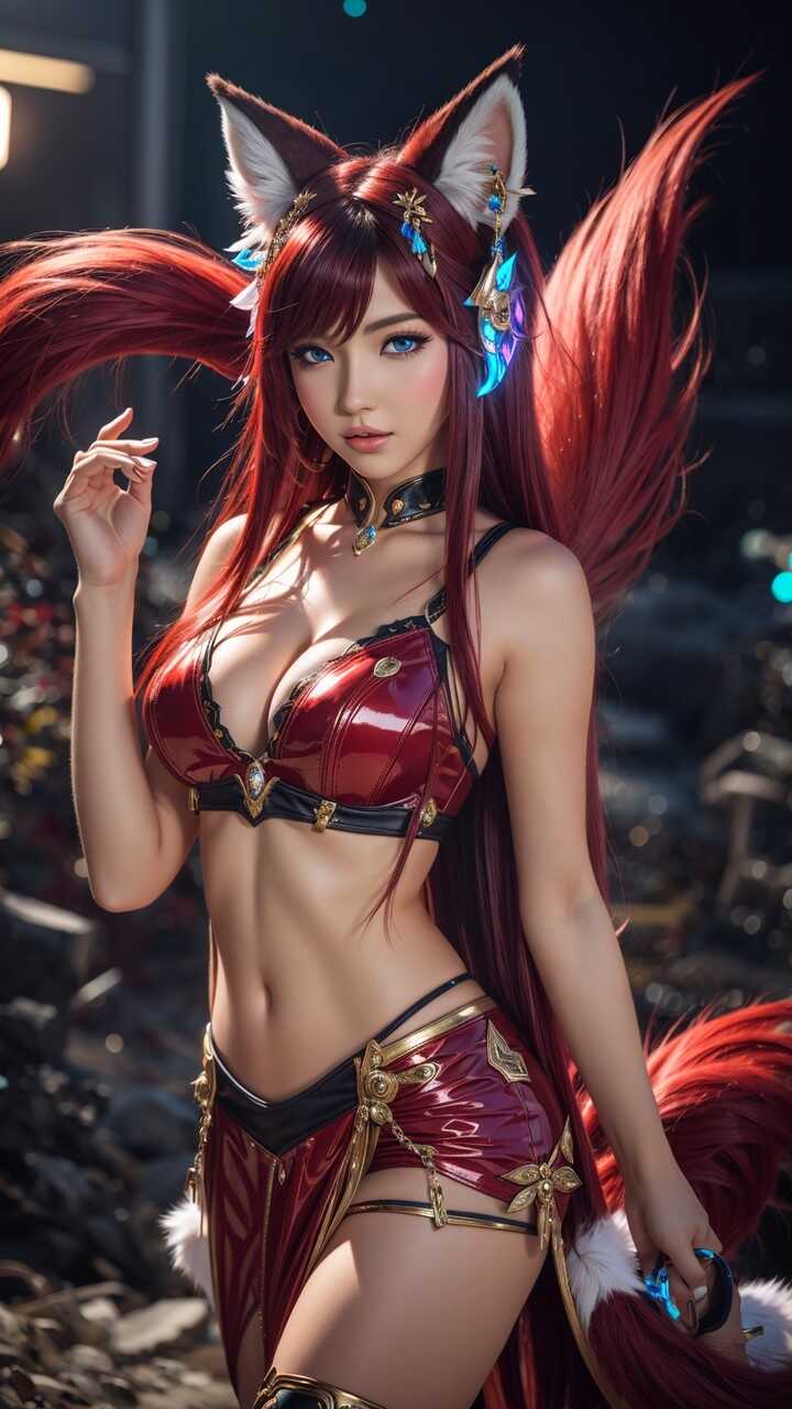 Artificial Intelligence Assisted Hentai Girl Ahri Posing In Her Sexy Costumes In A Solo, Unleashing Her Inner Beast!