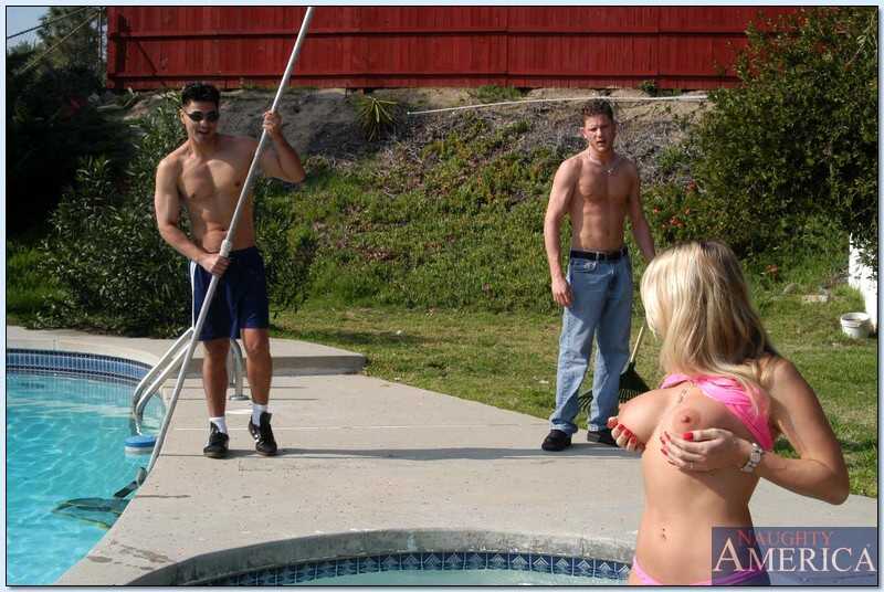 Gorgeous MILF Vicky Vette stripped from bikini for steamy group sex with hairy pussy and big tits - Vicky Vette