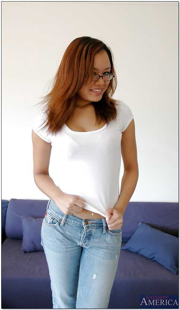 Annie Cruz's Asian Cutie Secret Revealed: Cute asian babe in glasses Annie Cruz showing off trimmed pussy! - Annie Cruz